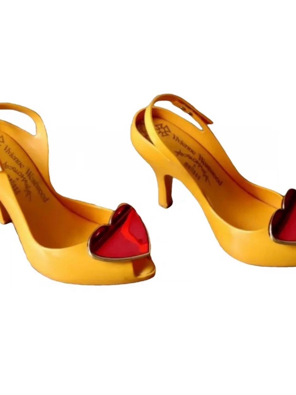 Vivienne Westwood Anglomania Yellow Slingback Heel with Red Heart Accent - Picture 2 of 10
